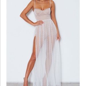 White fox sheer maxi dress